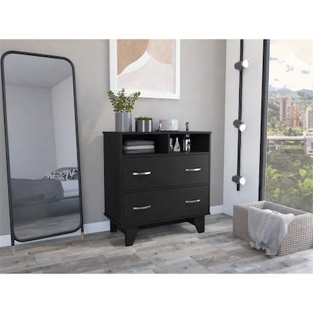 Homeroots 32 in. Manufactured Wood Two Drawer Standard Dresser, Black 477814